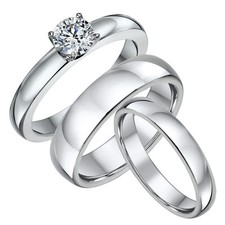 Titanium Engagement Ring & His & Hers 4&6mm Court Shaped Wedding Bands