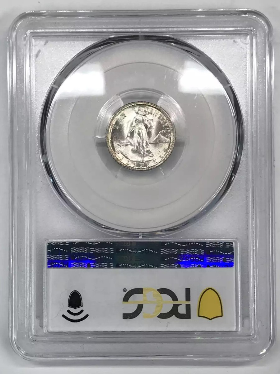 1945 D US Philippines Silver 10 Centavos PCGS MS-67 Rainbow Toning