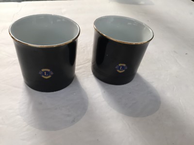 Lions Club International Cups ~ Oriental tea cups ~ A pair ~ Black w/ Gold trim