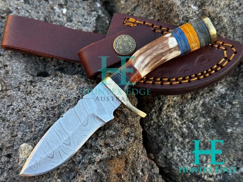 HUNTEX Custom Handmade Damascus Blade, Deer Antler Handle Exotic Mini Boot Knife - Picture 2 of 6