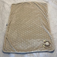 Carters Just One Year Baby Blanket Little Monkey Tan White Dots Brown Sherpa