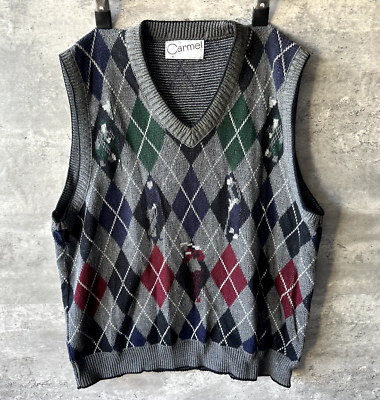 Herothorn Heren Argyle Trui Vesten Klassieke V-hals Mouwloze Trui Grijs Zwart Knitwear Mooie Tank Tops voor Papa Man, XL