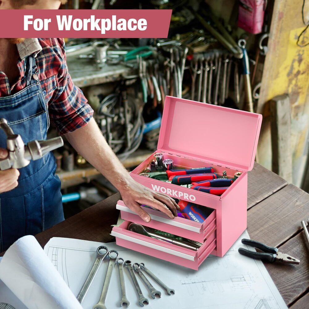 WORKPRO Mini Metal Tool Box 2 Drawers Top Storage Small Tool