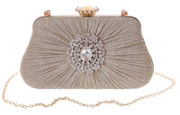 LB-8004-1 Gold Glitzer Stoff Strass Ornament Abendtasche Clutch Tasche Party