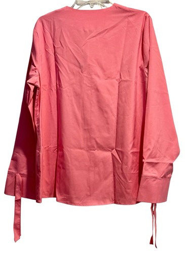 ANGVNS Top Plus Size 2XL Pink Button Up Long Sleeve V Neck Blouse NWT - Picture 2 of 7