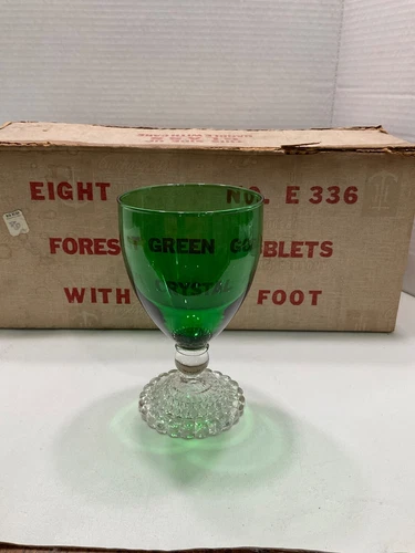 8x Anchor Hocking Bubble Forest Green Goblets With Crystal Foot -  5.5”  No. 336