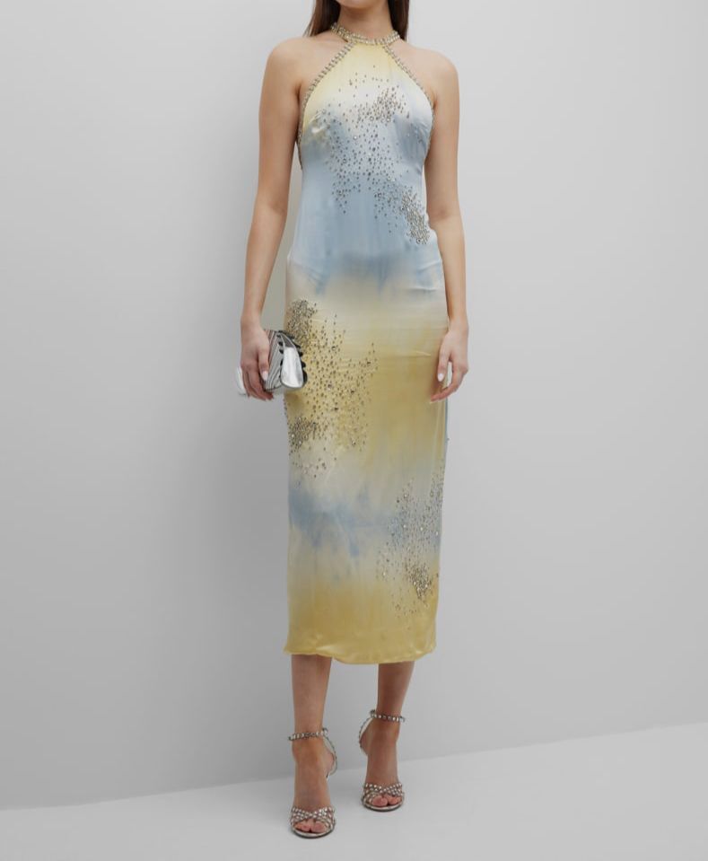 $865 Des Phemmes Women's Yellow Silk Embellished Crisscross