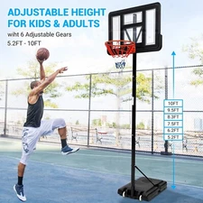 5.2-10ft Portable Basketball Hoop Goals Backboard System Adjustable Stand Black