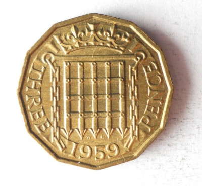1959 GREAT BRITAIN 3 PENCE - AU - Excellent Coin - Free Ship - Bin #LC 80