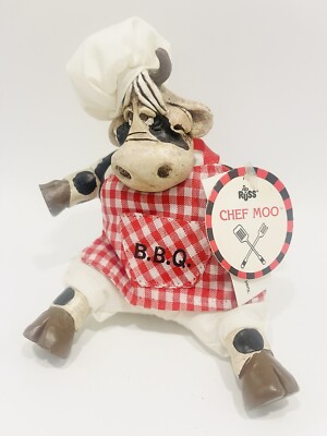 BBQ Chef Moo Cow Sitter Figure Steer Bull Beef Grill Kathleen Kelly Critter