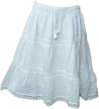 Cotton Skirt Knee Length  Lace Boho Holiday Lightweight One Size 8 10 12 14 16