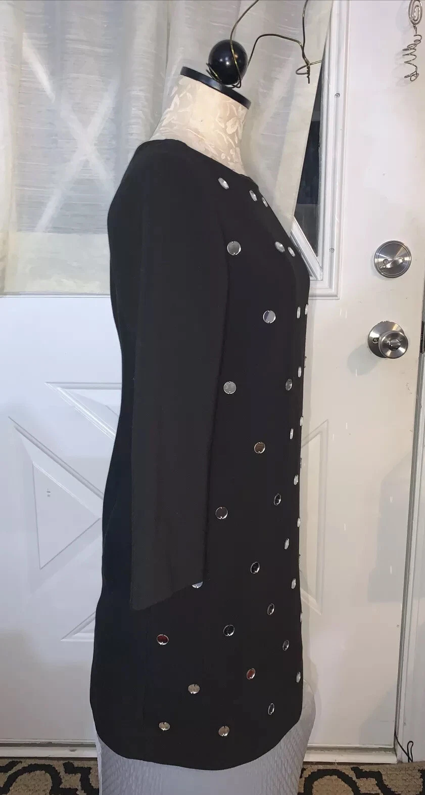 Abito nuovo senza etichette Kate Spade nero specchio paillettes a pois manica 3 4 edizione Ltd taglia 4