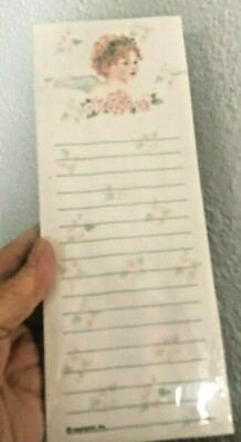 Vtg NOS ANGEL CHERUB Roses Long NOTE PAD Magnetic Back 3.5 X 9'' H Notepad