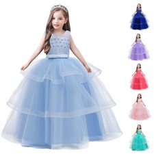 Flower Girls Princess Bridesmaid Dress Pageant Prom Gown Tulle Long Dresses Kids