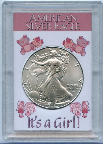 2025 American Silver Eagle 1 Oz It's A Girl Newborn Gift Holder Case Gem BU Coin