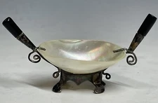Antique Victorian Sterling Silver Mother of Pearl Shell Open Salt Tableware 19th