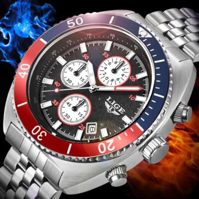 LIGE Herrenarmbanduhr Luxus Quarz Chronograph Wasserdicht Sport Silber Uhr