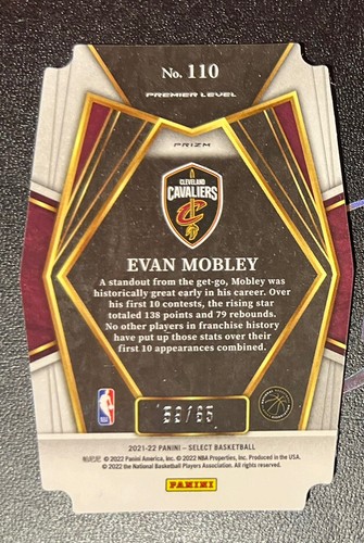 2021-22 Panini Select Orange Prizm Premier Level Die-cut Evan Mobley Rookie /65 - Foto 2 di 2