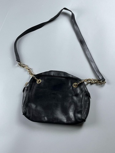 Celine Vintage Black Leather Shoulder Bag With Gold Chain & Red Lining - Picture 9 of 10