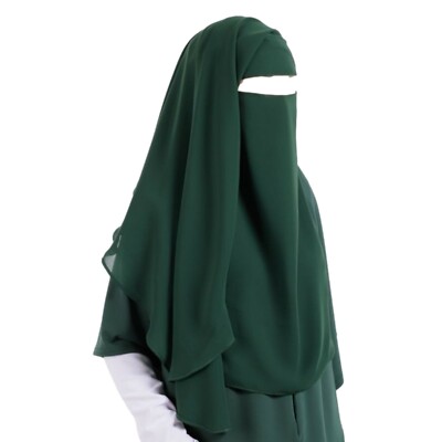 Zweilagiger Niqab grün lang, fließender Chiffon Verwendung mit Hijab, Jilbab, Khimar 