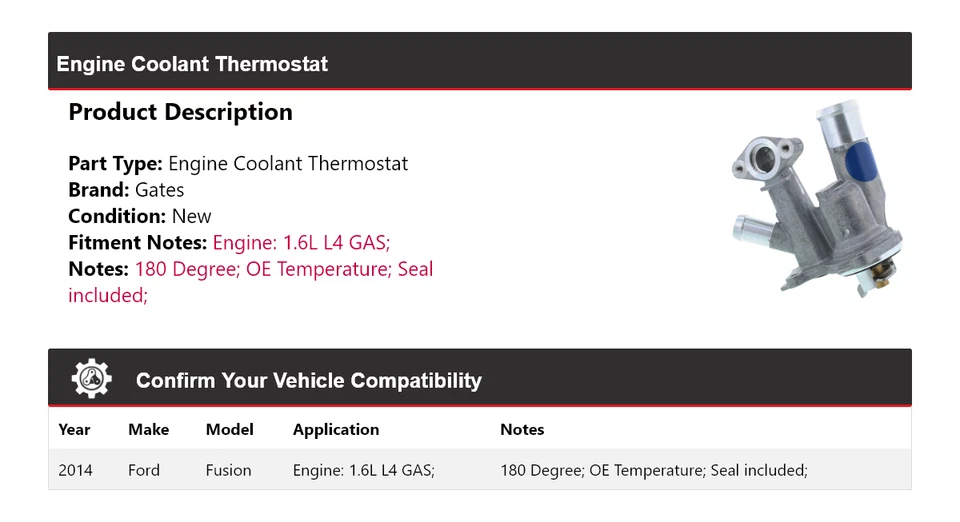 Ford Fusion 2014 1,6 L L4 motor gas refrigerante termostato puertas Foto 2 de 4