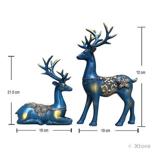 Creative Resin Golden Reindeer Sculptures Beautiful Decor Gift, Pack of 2, Blue - Bild 9 von 10