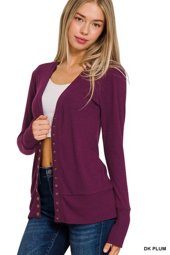 Women Snap Button Front V-Neck Soft Stretch Rayon Blend Fabric Sweater Cardigan - Picture 29 of 64