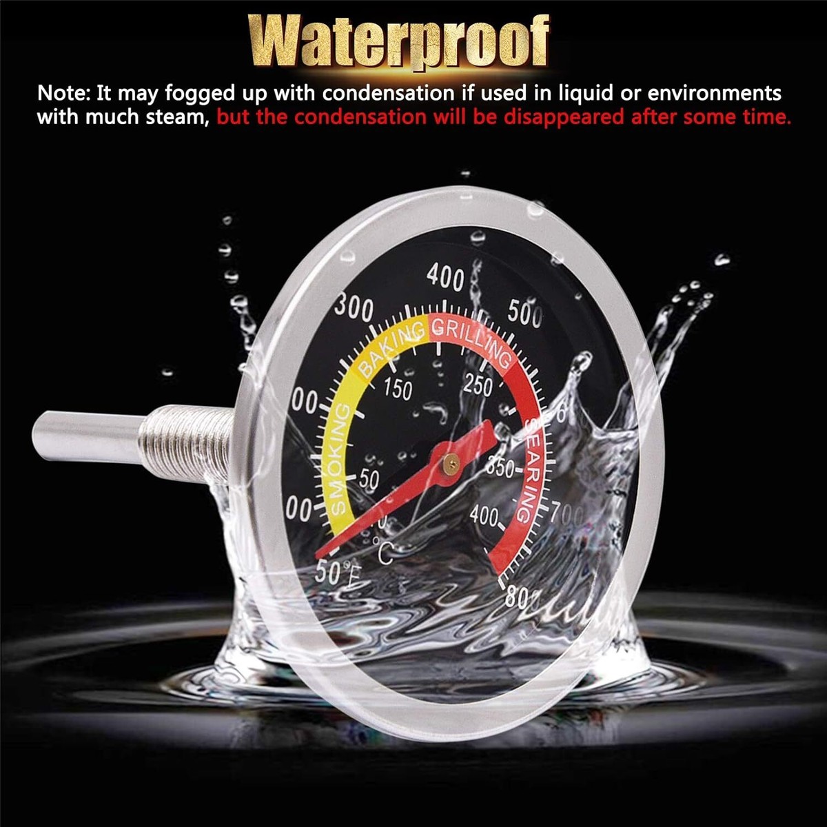 Stainless Steel Barbecue Thermometer Gauge – BBQ Grill Smoker Pit Thermostat, Silver