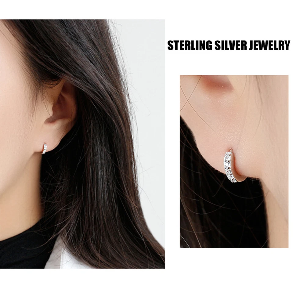 925纯银CZ小耳环立方Huggie环男士女士珠宝礼品 — 第 4/4 张图片