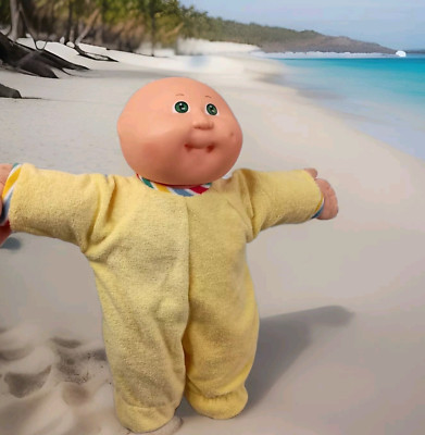 VTG 1985 Cabbage Patch Kids Preemie Doll Green Eyes Bald 13'' ~ Coleco Happy Face