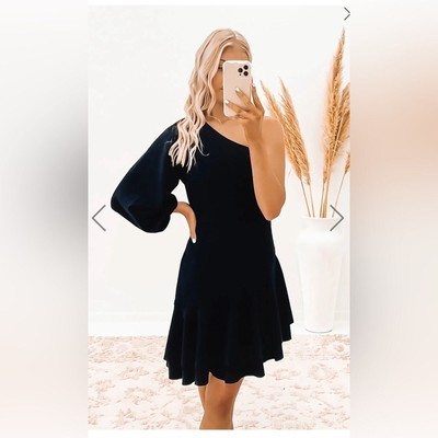 ELLIATT CADENCE BLACK ONE SHOULDER COCKTAIL DRESS