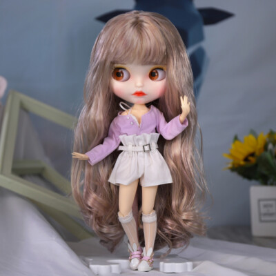 12'' Blythe doll Nude joint body Purple Gold Mix hair matte face eyebrows lips