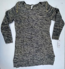 New York Collection Woman Grey Gold Shoulder Zipper Long Sleeve Sweater Dress XL