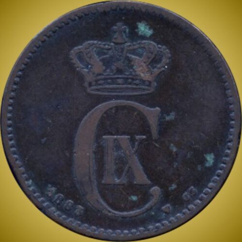 1883 Denmark 2 Ore Coin - Afbeelding 1 van 2