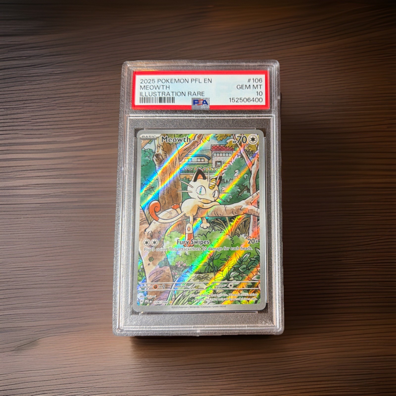 2025 POKEMON PFL EN PHANTASMAL FLAMES ILLUSTRATION RARE #106 MEOWTH PSA 10 GEM