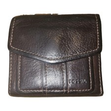 FOSSIL Y2K Vintage Distressed Dark Brown Leather Multi Compartment Logo Wallet
