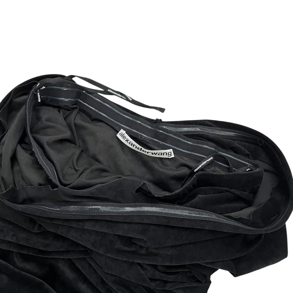 Mini Vestido Alexander Wang Terciopelo Entretejido Hombro Descubierto Bodycon Negro Talla XS Foto 3 de 4