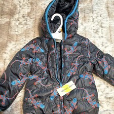Epic Threads 3T Deep Black Hooded Puffer Jacket Dinosaur Print Blue Red