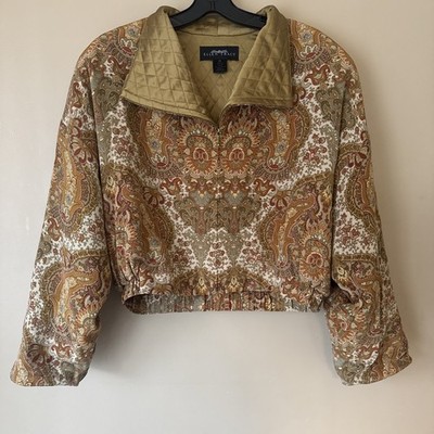 Vintage ELLEN TRACY by LINDA ALLARD Paisley 100 % Silk Cropped Bomber Jacket