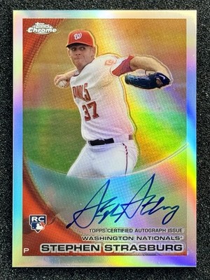 2010 TOPPS CHROME #212 STEPHEN STRASBURG RC REFRACTOR AUTO /499 NATIONALS