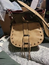 Jessica Simpson Tan Studded Faux Crocskin Leather Crossbody Saddle Bag