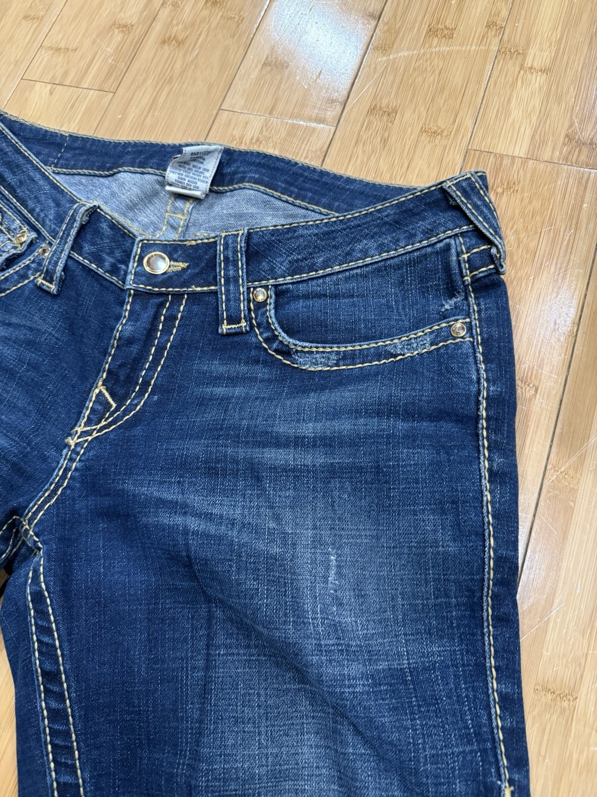 True Religion Disco Joey Big T Jeans Crystal Buttons Women’s 32 Flare Leg Y2K thumbnail 7