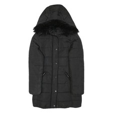 H&M Womens Black Puffer Jacket UK 6 Polyester Blend Zip Hooded Quilted Warm