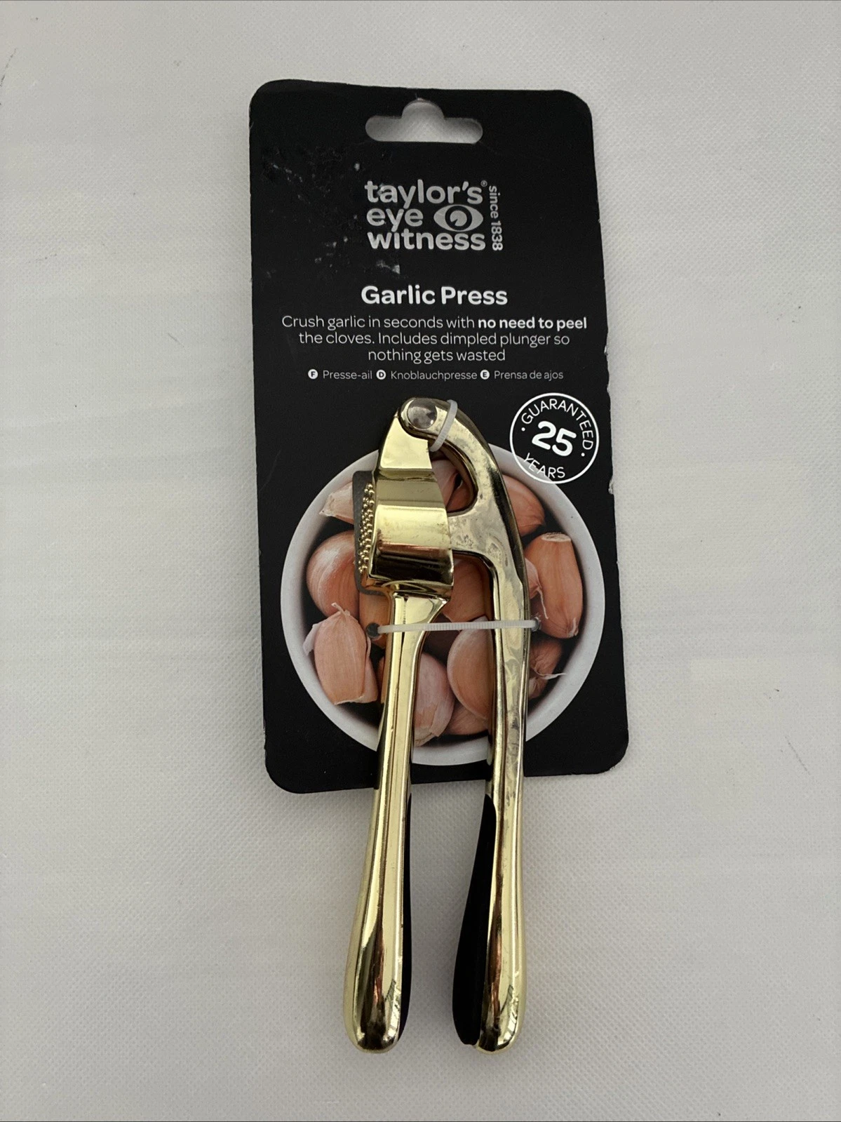New Taylor's Eye Witness Premium Gold Garlic Press (Color: Champagne)