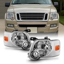 06-10 Ford Explorer Sport Trac Chrome Clear Headlights Direct Replacement Pair