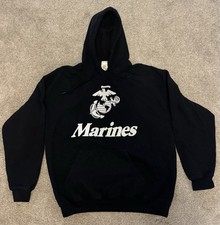 Gildan Black US Marines Heavy Pullover Hoodie - Size L