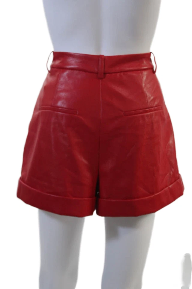 Alice + Olivia Unisex Red Faux Leather Classic Shorts Size 6 - Image 3 of 4