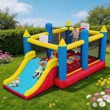 Inflatable Bounce House for Kids w/Large Bounce Area Extra Wide Slide 480W Blowe