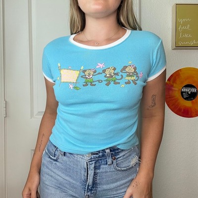 Vintage Y2K 2000s Ross Sportwear Hula Girl Monkey Graphic Baby T