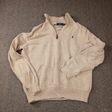 Polo Ralph Lauren Mens XL Beige Cotton Quarter Zip Pullover Sweater Heathered
